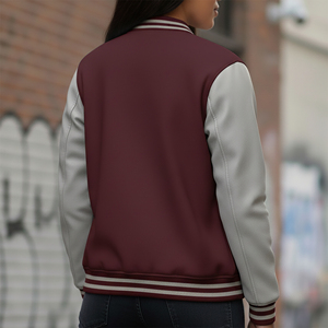 Chaqueta de Béisbol Varsity Holgada y Moderna Hecha a Medida para Mujer, Transpirable, de Algodón y Lana, con Diseño de Logotipo Personalizado - Product Image 3