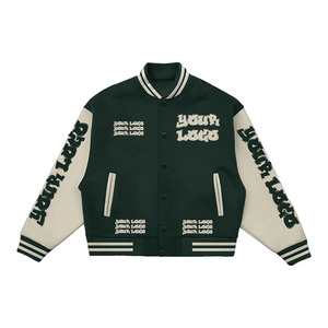 Veste varsity noire et crème pour homme, col rabattu, fermeture boutonnée, logo brodé, style preppy, coupe classique, vêtement d'automne - Product Image 1
