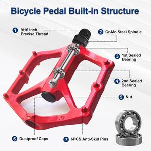 Pedales para Bicicleta de Montaña, Pedales Planos para Carretera/MTB, Antideslizantes, Ligeros, de Aleación de Aluminio, Ultraligeros, con Rodamientos, para Bicicletas BMX y MTB - Product Image 3