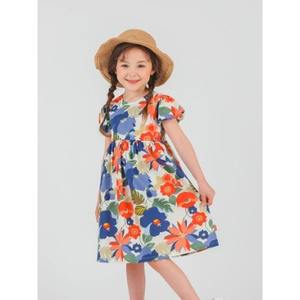 OZKIZ Vente en gros Robe coréenne pour filles, mode été, longueur genou, pour 2-6 ans, tissu en mousseline avec décoration imprimée - Product Image 1