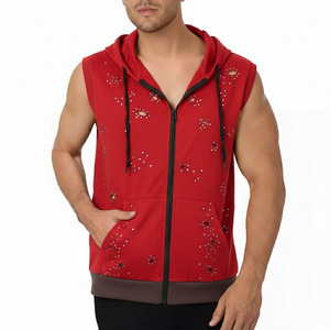 Sudadera con capucha sin mangas con cremallera de calidad a precio de fábrica, sudadera con capucha multicolor personalizada con cremallera, sudaderas y sudaderas con capucha básicas de algodón para hombre - Product Image 2