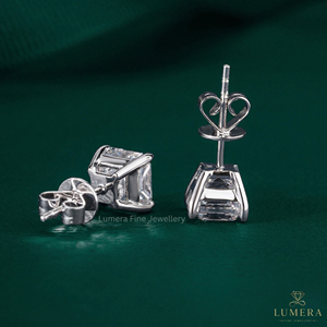 Boucles d'oreilles minimalistes solitaires à 4 griffes, taille Asscher, personnalisées et uniques, en or plaqué, avec diamants de laboratoire certifiés IGI, bijoux OEM ODM - Product Image 5