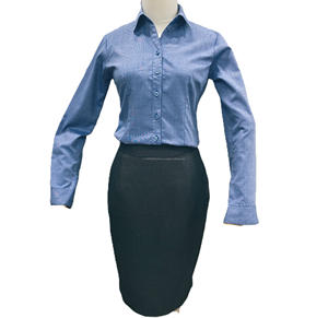Elegante Conjunto de Uniforme Formal para Mujer. Camisa entallada y falda hasta la rodilla. Algodón, Elastano y Poliéster. Marca Pacífico. Suministro ODM. - Product Image 1