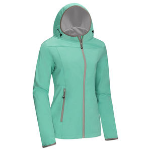 Chaqueta Softshell con Capucha para Mujer, Cortavientos, Manga Larga, Cierre de Cremallera, Ligera, para Actividades al Aire Libre, Color Verde Menta Sólido - Product Image 1
