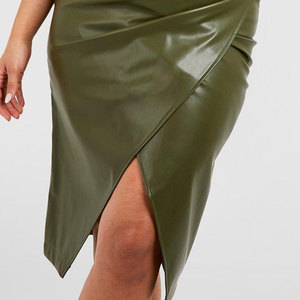 Jupe crayon élégante mi-mollet en similicuir PU gaufré respirant tissé à taille haute et fente avant asymétrique pour femme Salva Leather - Product Image 6