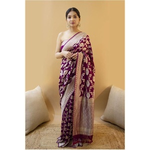 TRENDING SOFT LICHI SILK JACQUARD WORK <b>SAREE</b> WITH UNSTITCHED BLOUSE <b>PURPLE</b> - Product Image 1