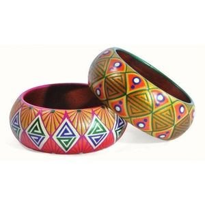 Collection de bracelets en bois peints, accessoires de mode ethniques traditionnels indiens pour femmes, faits à la main, avec cristaux, pour occasions festives - Product Image 1