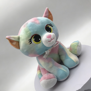 Peluche chat personnalisée, chaton en peluche tie-dye arc-en-ciel, poupée chat avec grands yeux scintillants, jouet chat à dégradé pastel - Product Image 2