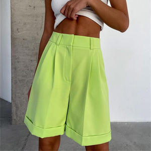 Shorts Rectos de Verano para Mujer, Casuales, de Color Sólido, Cintura Media, con Bolsillos con Cremallera, Transpirables y Ecológicos - Product Image 1