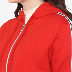 Custom <b>Women's</b> <b>Red</b> <b>Zip</b> <b>Up</b> <b>Hoodie</b> Side Striped Sleeve Full <b>Zip</b> Sweatshirt Tonal Drawstring Athletic Sportswear Top Wholesale OEM - Product Image 6