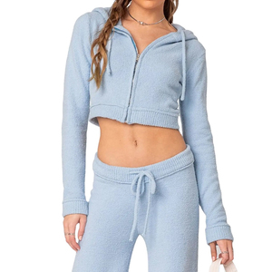 Hot Selling Oversize <b>Crop</b> Hoodies for Women Zip up Hooded Collar Winter <b>Crop</b> <b>Tops</b> Wholesale Hoodies for women with OEM ODM - Product Image 1
