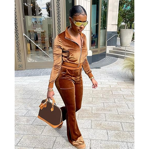 <b>Tracksuit</b> Women New Arrivals Custom Velvet <b>Tracksuit</b> Women Zipper Body <b>Velour</b> Track Jacket With Pants 2 Piece Set Women Clothing - Product Image 6