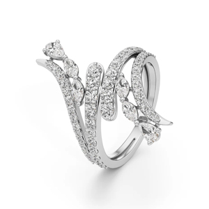 White <b>Gold</b> Diamond <b>Cocktail</b> <b>Ring</b> Pear Cut Pave Setting Rhodium Plated Luxury Women's Engagement <b>Ring</b> - Product Image 2