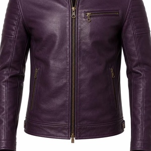 Blouson Moto Homme en Cuir Véritable Style Café Racer Violet Foncé Matelassé avec Épaulettes – Modèle OEM Décontracté Style Motard - Product Image 5