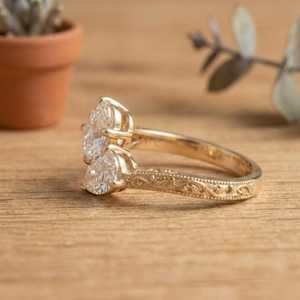 <b>Boho</b> Style Oval And Pear Cut Lab Grown Toi Et Moi Diamond Solitaire Engagement <b>Ring</b> Solid Gold Prong Set Vintage Wedding <b>Ring</b> - Product Image 4