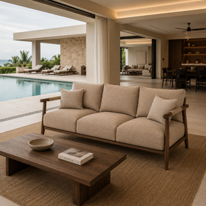 Sofá de Lujo de Madera de Teca Sólida para Exteriores, 3 Plazas, para Resort, Villa, Hotel, Patio, Piscina, Muebles de Descanso, Fabricante Personalizado - Product Image 1