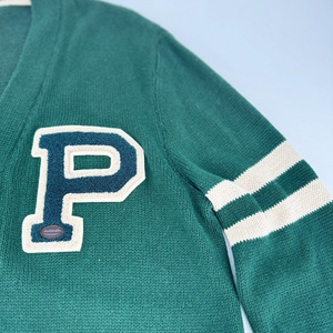 OEM Custom Unisex 100% Cotton Knitted <b>Cardigan</b> V-Neck Long Sleeves Loose Fit Letter Intarsia Patch Autumn <b>Lightweight</b> - Product Image 3