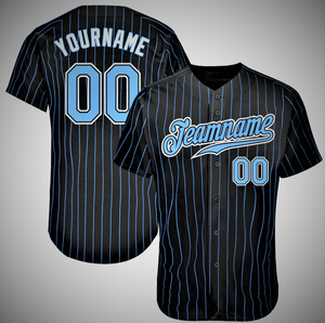 Maillot de baseball personnalisé anti-bactérien à rayures fines, noir, rose, bleu, avec nom et numéro, tenue d'équipe, manches courtes, boutons sur le devant, OEM - Product Image 3