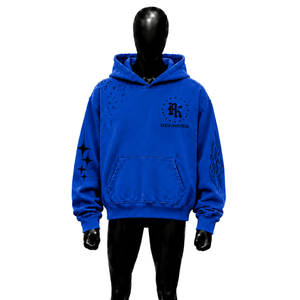 เสื้อฮู้ดโอเวอร์ไซส์สีน้ำเงินสำหรับผู้ชาย ผ้าฝ้ายเฟรนช์เทอร์รี่ พิมพ์ลายโลโก้ มีกระเป๋าหน้า สไตล์ลำลอง สตรีทแวร์ ฤดูใบไม้ร่วง ลายกราฟิกวินเทจ - Product Image 1