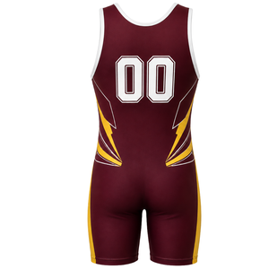 <b>Men</b> Burgundy Yellow Sublimated <b>Wrestling</b> <b>Singlet</b> Sleeveless Polyester Sports Uniform Performance Training Wear Clothing - Product Image 3