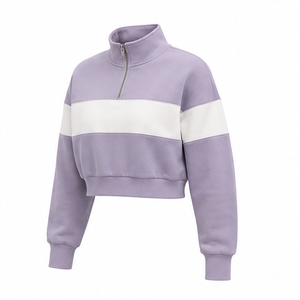 Sudadera Corta Personalizada Color Lila Ahumado para Mujer, Estilo Urbano, con Media Cremallera, Tejido French Terry - Product Image 2