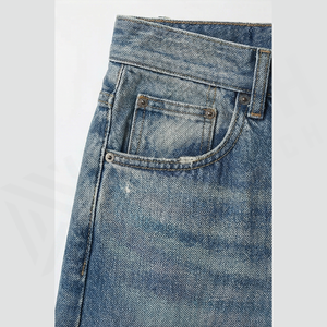 Jean en denim déchiré taille haute coupe large pour homme, style décontracté en coton, délavé, style automne - Product Image 5