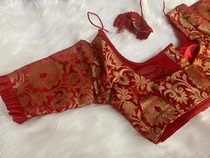 Top Corto Elegante de Alta Calidad para Mujer, Cuello en V, Manga Corta, Estilo Chino, Jacquard Floral, Satén 100% Poliéster, para Bodas de Invierno - Product Image 6