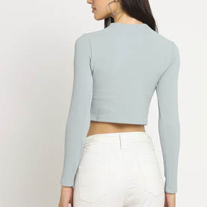 Top Corto de Moda para Mujer, Venta Directa de Fábrica, Manga Larga, 2025, Venta en Línea, Top Corto de Algodón para Mujer - Product Image 3