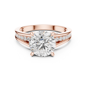Rose Gold Round Cut <b>Diamond</b> Engagement <b>Ring</b> with Double Pavé Band for Women Bridal Fine Jewelry - Product Image 2