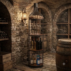 Porte-bouteilles moderne en fer forgé avec étagères réglables, support de rangement décoratif en métal pour table, idéal pour verres à pied de bar à domicile - Product Image 2