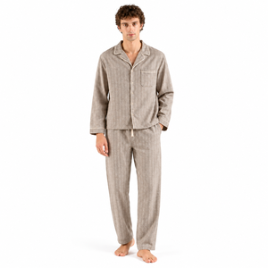 Men Striped Polyester/Rayon Woven Fabric <b>Pajama</b> <b>Set</b> Long Sleeve Button Sleepwear Winter Warm Soft Breathable <b>Couple</b> Plus Size - Product Image 1