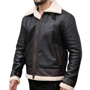 Wholesale Outdoor Men Shearling Leather <b>Jacket</b> Turn Down Collar Secure Closure Daily Wear Custom Design Shearling Leather <b>Jacket</b> - Product Image 6