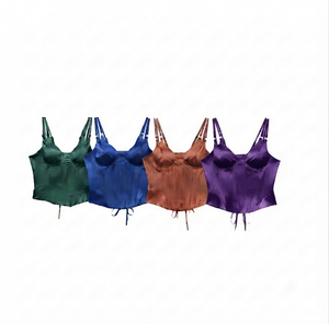 Trendy DROGEN EXPORT Women Casual Short Satin <b>Corset</b> Camis Sleeveless Sexy Breathable Adjustable Straps Square Collar Lace 100% - Product Image 1