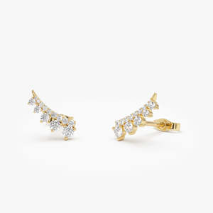 Trending 925 Sterling <b>Silver</b> 14K Gold Plated 14k Graduating Diamond Ear Climber <b>Studs</b> Moissanite Luxury 2026 Trendy <b>Earring</b> - Product Image 1