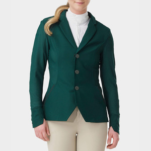 Chaqueta de equitación para mujer, verde, poliéster y algodón, manga larga, para salto ecuestre, competición, con logo personalizado, venta al por mayor - Product Image 1
