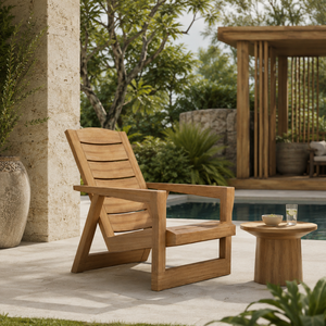 Silla de Descanso de Madera de Teca Sólida de Primera Calidad, Silla de Exterior Escandinava para Hoteles, Villas y Resorts de Lujo - Product Image 1