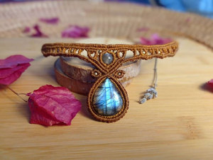 Labradorite Macrame <b>Necklace</b> Blue Flash Teardrop Gem Brown Cord Boho Handmade Adjustable <b>Statement</b> Jewelry - Product Image 4