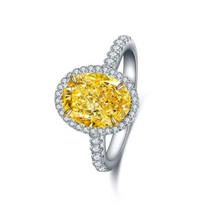 Anillo de Cóctel con Diamante Amarillo de Corte Ovalado, Plata 925 con Engaste Pavé, Estilo de Compromiso de Lujo para Mujer, Certificado IGI - Product Image 1