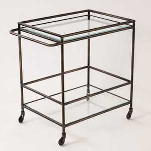 Black Coated Durable Metal Hotel Trolley With 2 Tempered Glass Shelves And 4 <b>Swivel</b> Casters Durable Commercial Furniture - Product Image 1