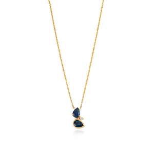 Collar con Colgante Minimalista de Oro Amarillo K14 con Zafiro Azul y Diamantes, 100% Genuino, Piedras Preciosas, Nuevas Llegadas, Joyería Personalizada - Product Image 1