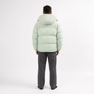Blouson matelassé à capuche vert clair pour homme, respirant, coupe-vent, décontracté, coupe ample, en polyester, manteau d'hiver avec col montant et fermeture éclair - Product Image 5