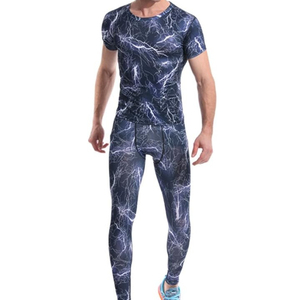 Ensemble de survêtements de compression respirants pour hommes, grande taille, coupe régulière, taille haute élastique, devant uni, en Spandex/Nylon, décontracté, pour l'extérieur - Product Image 1
