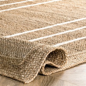 Modern Geometric <b>Jute</b> <b>Rug</b> Rectangle Flat Weave Eco Friendly Hallway <b>Runner</b> 100% Organic <b>Jute</b> White Border - Product Image 3
