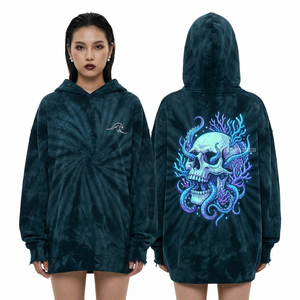 เสื้อฮู้ดดี้สีดำแบบหนา 500GSM สไตล์วินเทจพิมพ์ลายหัวกะโหลกบาโฟเมตสำหรับผู้หญิง เสื้อพูลโอเวอร์สตรีทแวร์แบบกอธิค - Product Image 3