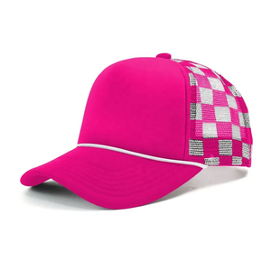 Gorras de béisbol y trucker personalizables, lisas, de 5 paneles, ajustables para hombre, con diseño rasgado, para deportes al aire libre y viajes, con malla, espuma y estampado a cuadros - Product Image 6