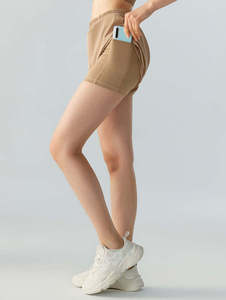 High Quality Double Layer Mid Waist <b>Drawstring</b> Women's Gym Shorts Vintage Nylon/Cotton Workout Fitness - Product Image 4