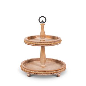 Star Wooden Double-Layer Cake Stand 2-Tier Dessert <b>Display</b> & Fruit Tray Elegant Wood Color Home Decor - Product Image 5