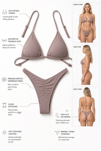 Women Halter Bikini Set <b>Twist</b> Front Swimwear Solid Color Beachwear High Waist Thong Two Piece Outfit - Product Image 5