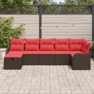 ชุดโซฟาหวายโพลีสีน้ำตาลและสีแดง 7 ชิ้นพร้อมเบาะรองนั่ง เฟอร์นิเจอร์ลานบ้านแบบแมนนวล - Product Image 3