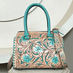 Bolso de Hombro de Cuero Vacuno Grabado a Mano con Diseño Floral, de Lujo Premium, OEM ODM, Estilo Vintage Elegante, Bolso de Fin de Semana - Product Image 3